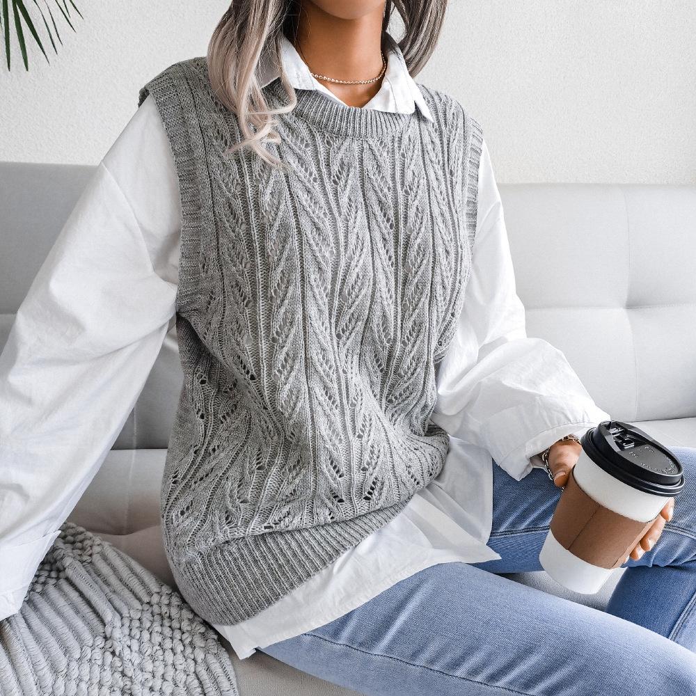 Women's Sweater Y2K Fashion Cable Knit Hollow Out O-Neck Sweater Vest