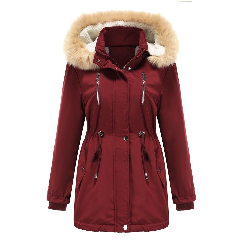 Women's Winter Jacket Fur Hood Detachable Fleece Lined Warm Overcoats