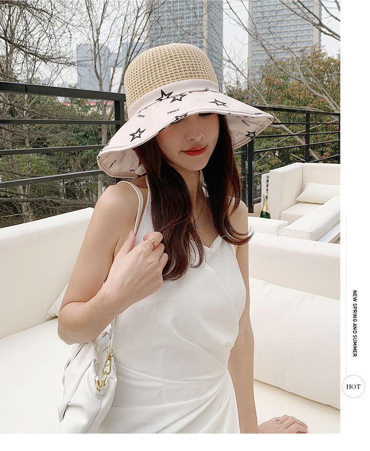 Women's Sun Hat Mesh Breathable Star Print Summer Outdoor Beach Hat