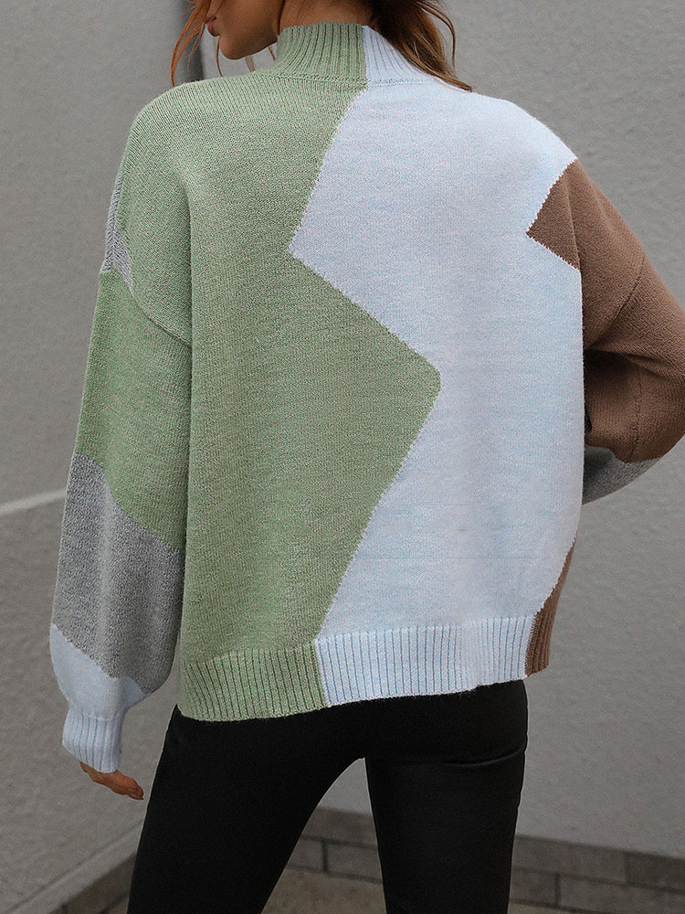 Women's Sweaters Colorblock Crew Neck Knitted Sweater