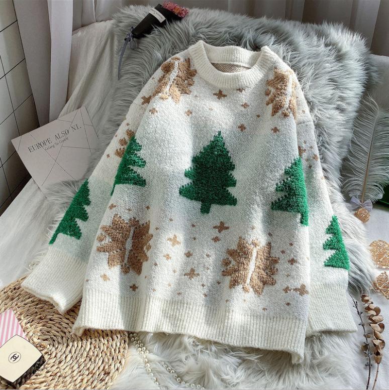 Women's Sweater Loose Pullover Printed Knitted Casual Ugly Christmas Sweaters