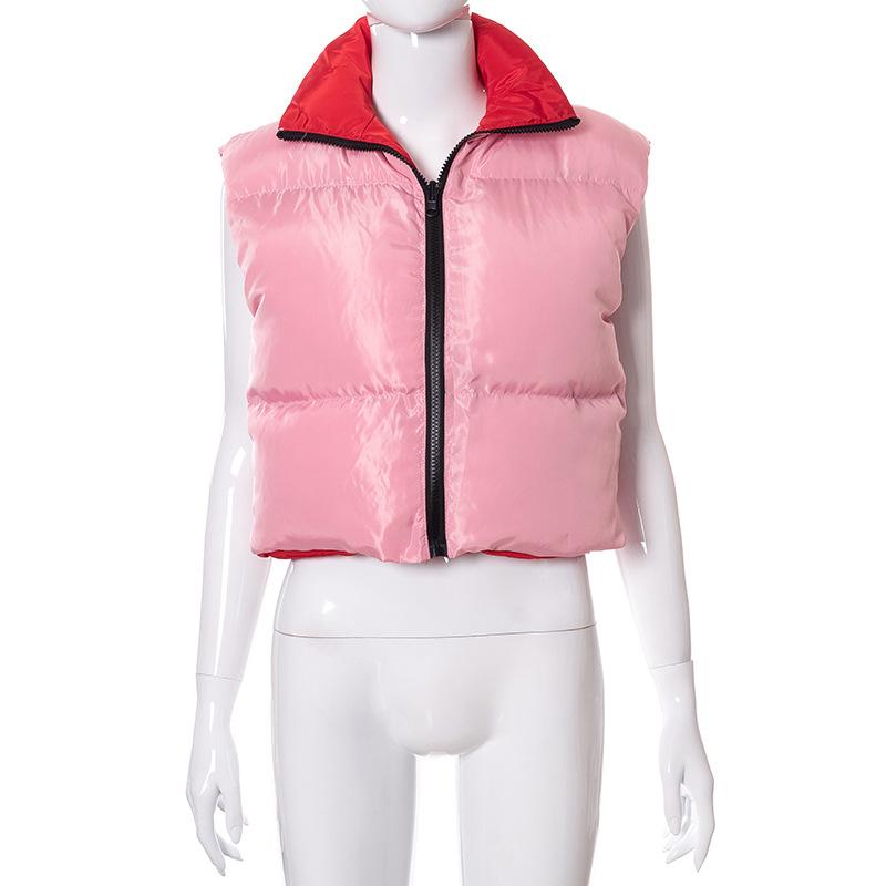 Women's Winter Coat Sleeveless Colorblock Cool Puffer Vest with Zipper