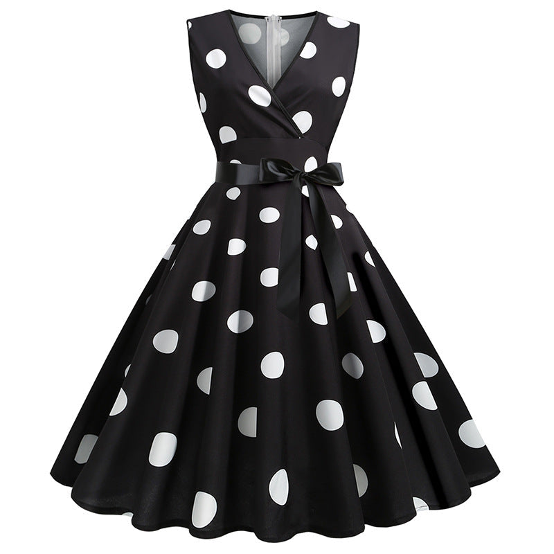 Womens 1950s Vintage V-Neck Princess Rockabilly Swing Dress