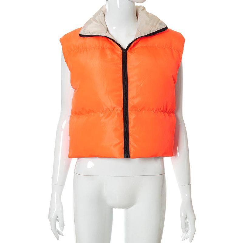 Women's Winter Coat Sleeveless Colorblock Cool Puffer Vest with Zipper