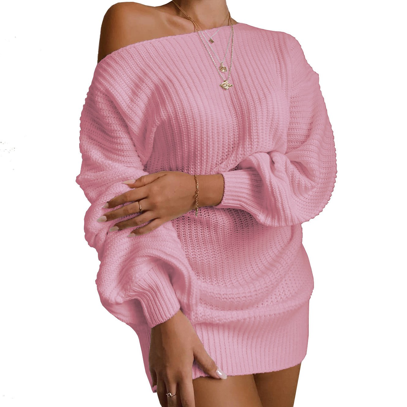 Y2k Fashion Sweater Dress Lantern Sleeve Off the Shoulder Oversized Sweater