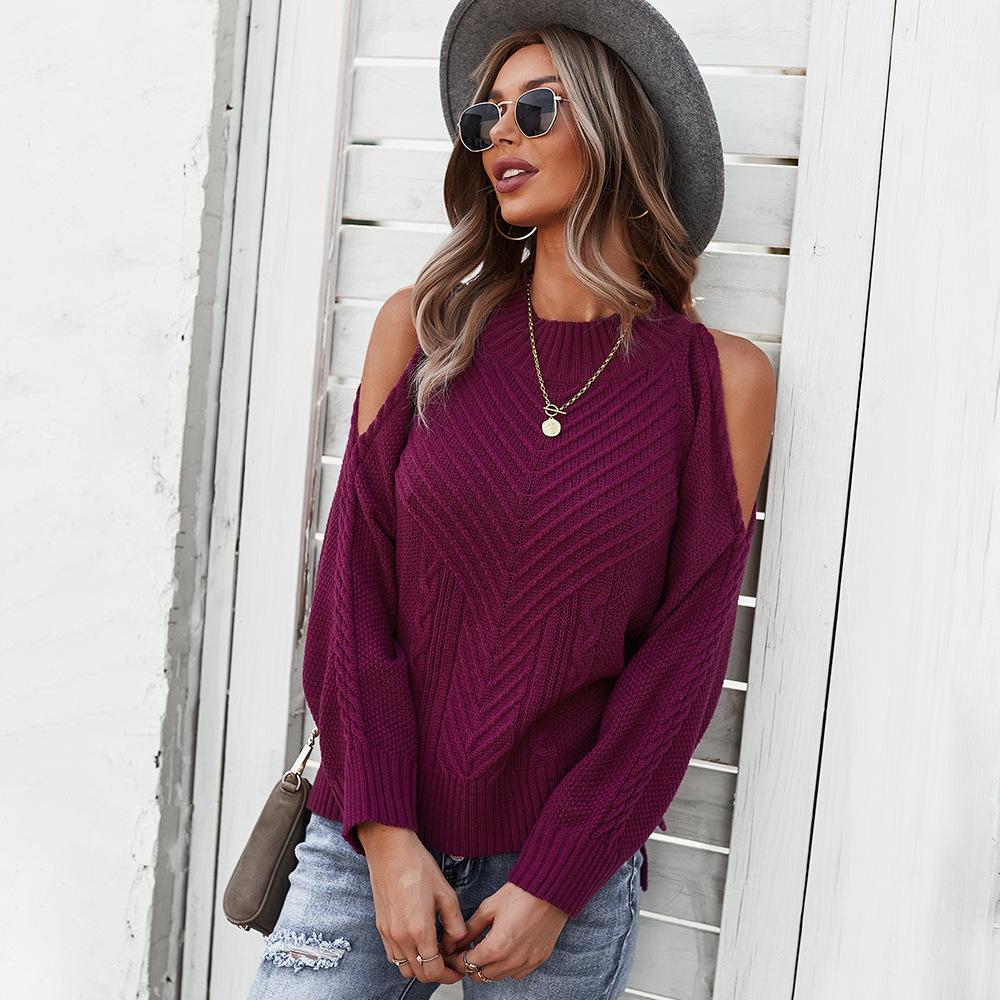 Women's Sweater Solid Color Off-shoulder Long Sleeve Thick Stitch Tops