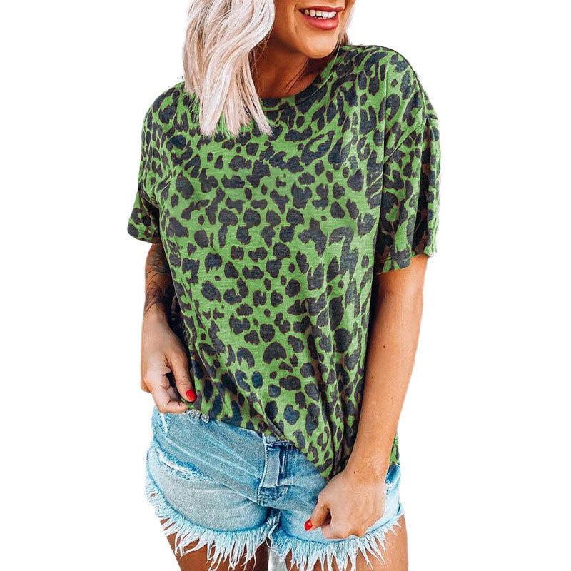 Women's Top Leopard Print Short Sleeve O-Neck Loose Tshirts