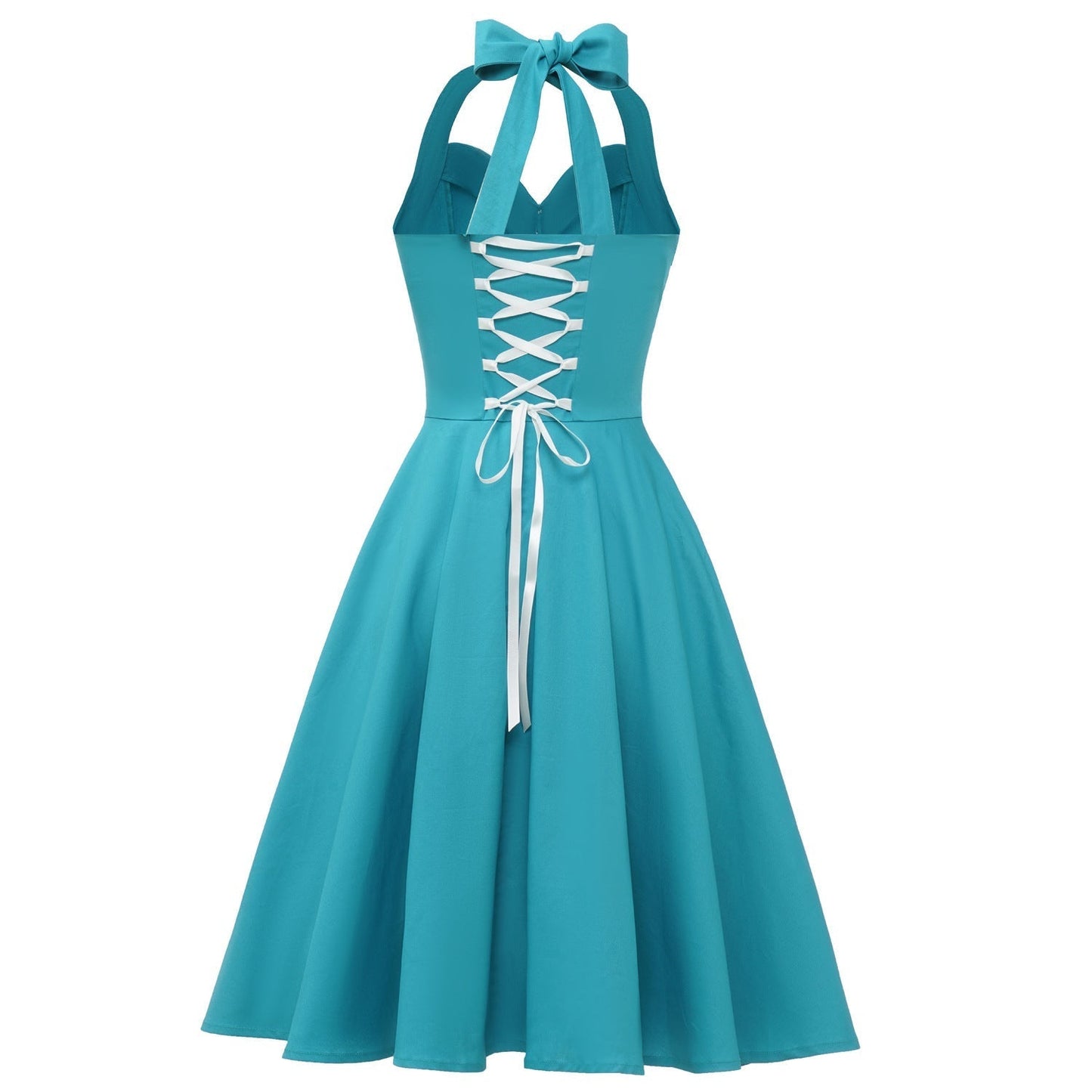 1950s Dresses Retro Hepburn Style Pleated V-neck Backless Lace-up Swing Dresses