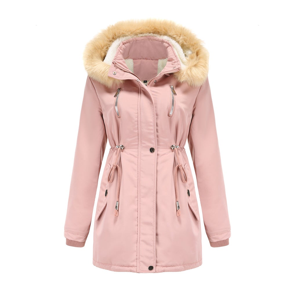 Women's Winter Jacket Fur Hood Detachable Fleece Lined Warm Overcoats