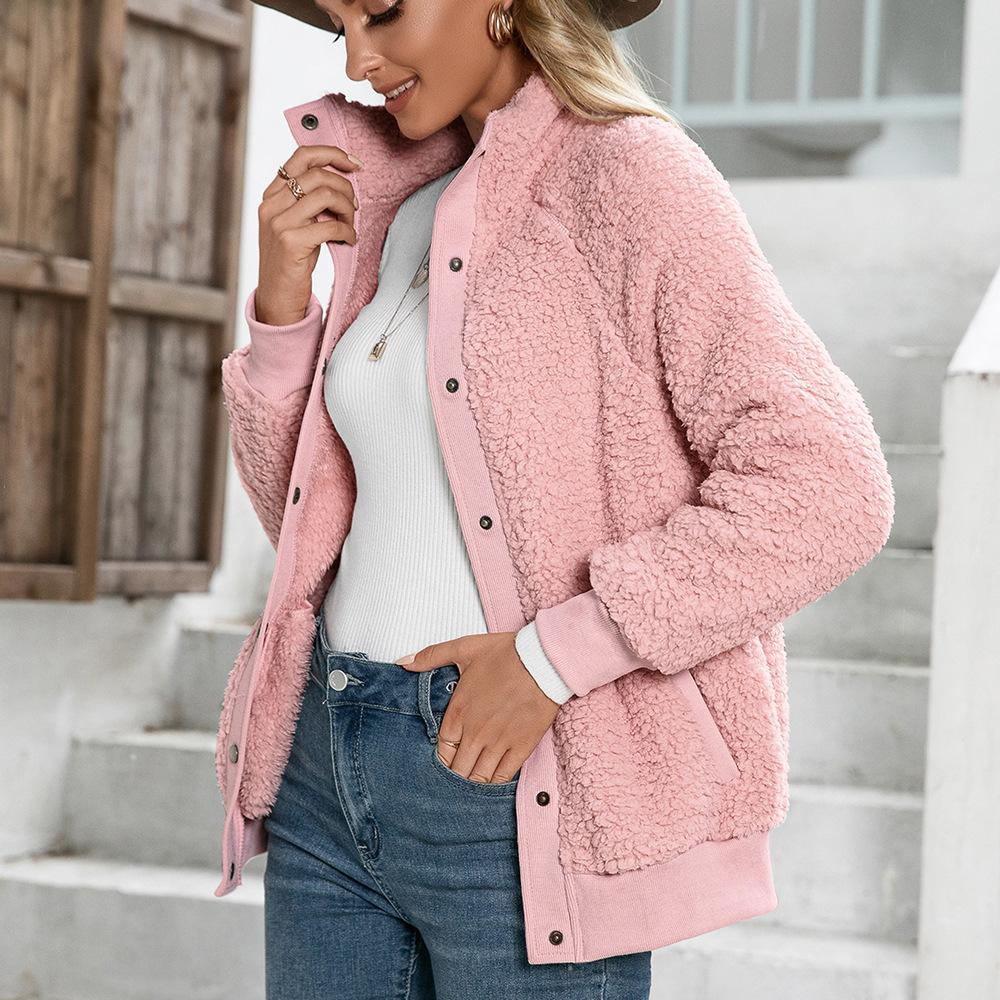 Women's Wool Coats Lapel Collar Single-Breasted Warm Fleece Coat