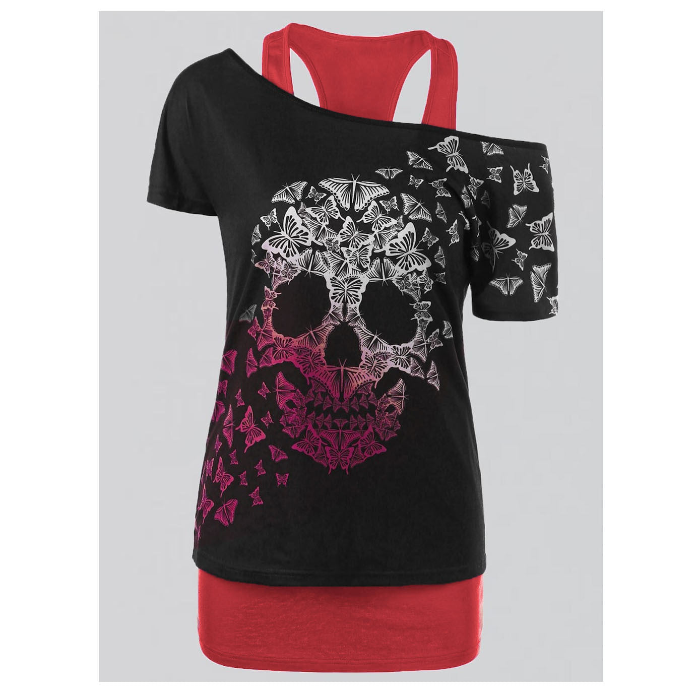 Women's T-shirt Stylish Skull Print Halter Neck Off The Shoulder Vest Top