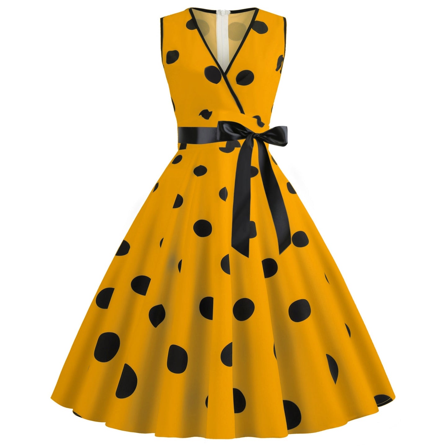 Womens 1950s Vintage V-Neck Princess Rockabilly Swing Dress