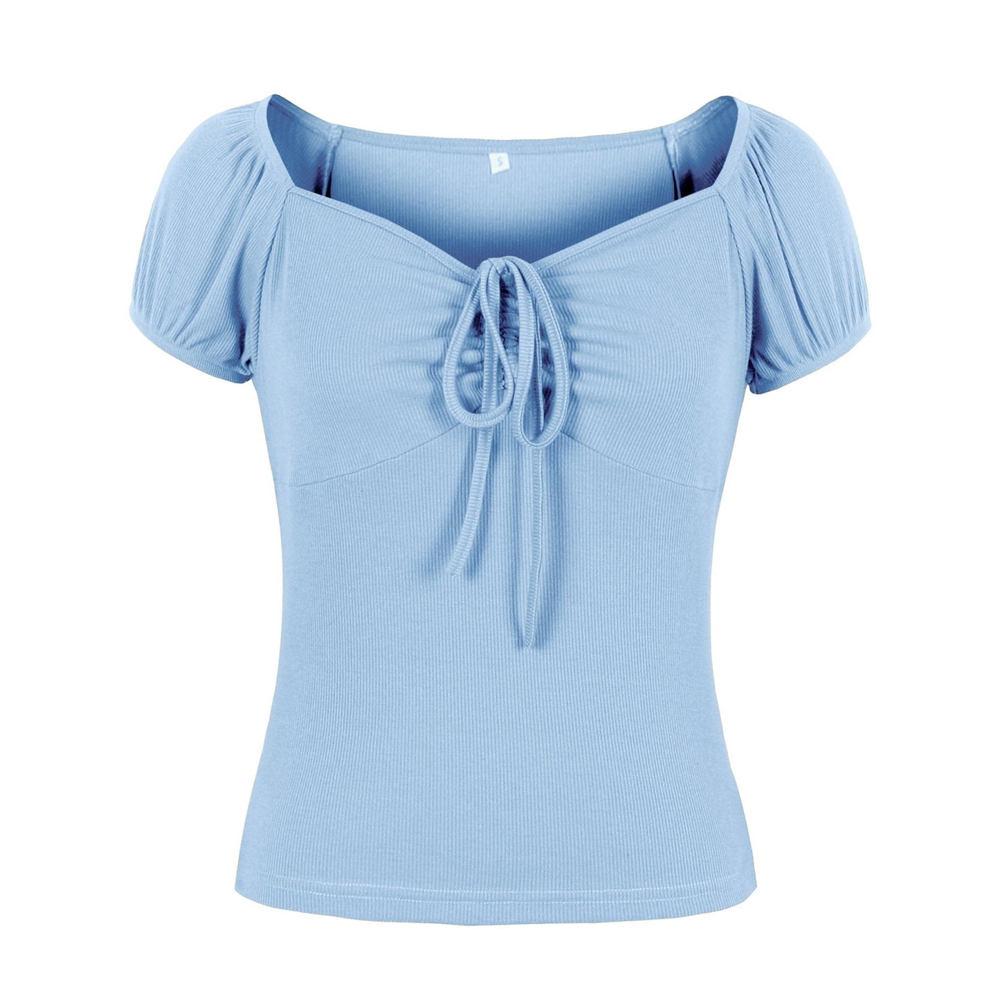 Women's T Shirts Solid Color Pleated Drawstring Front Bodycon Top