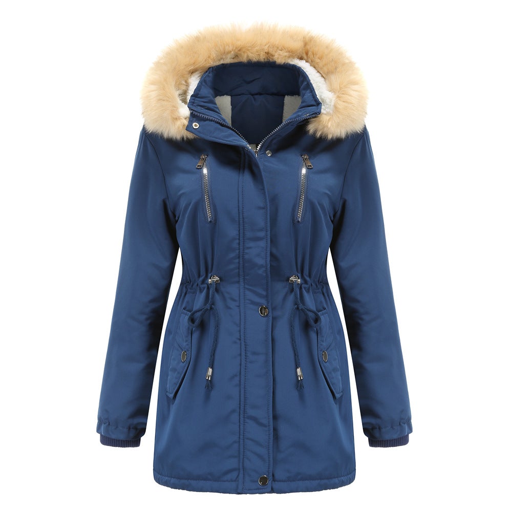 Women's Winter Jacket Fur Hood Detachable Fleece Lined Warm Overcoats