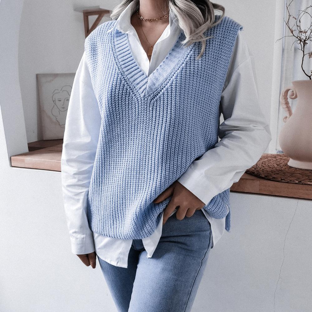 Women's Vests Oversized V-neck Pullover Sleeveless Casual Knit Sweater Vests