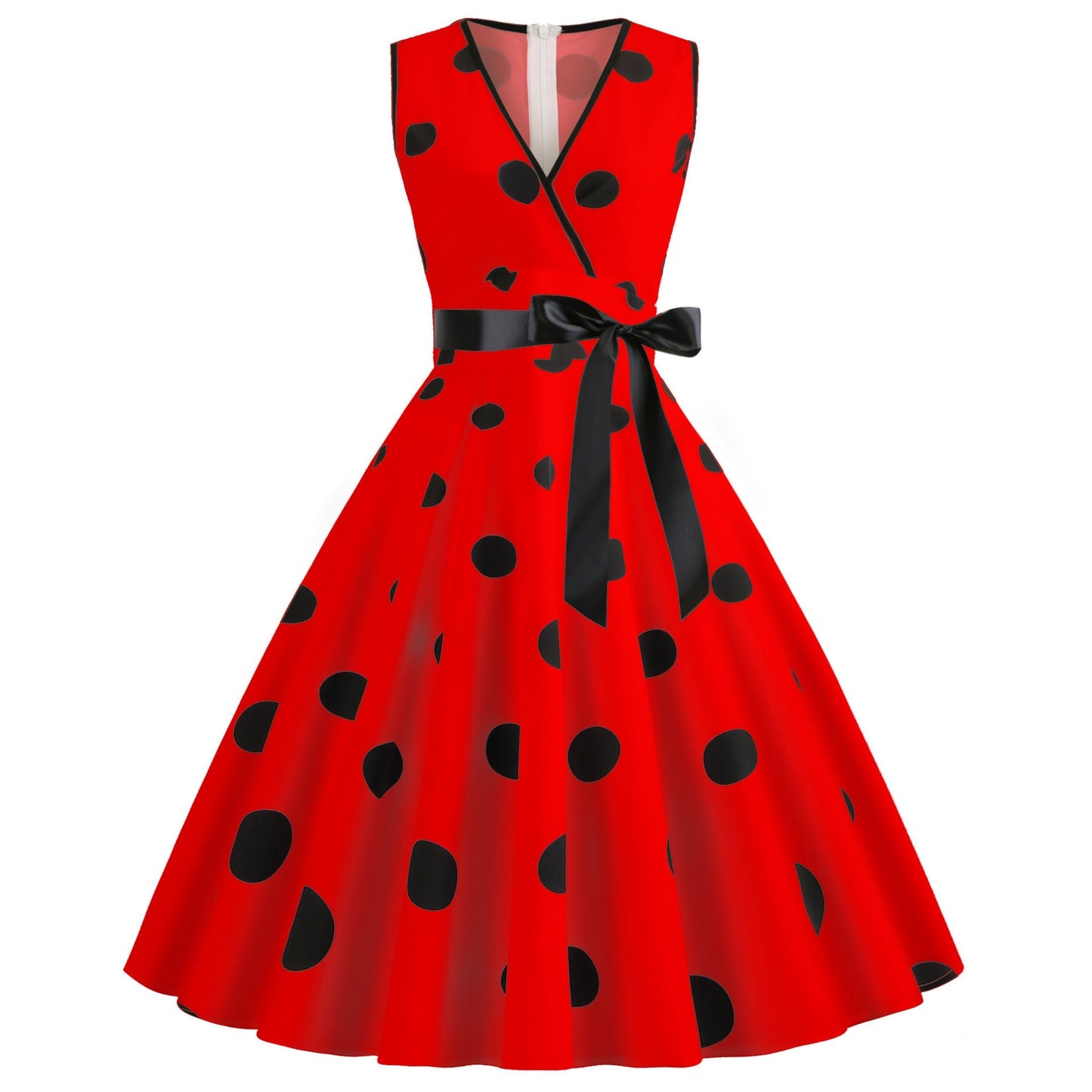 Womens 1950s Vintage V-Neck Princess Rockabilly Swing Dress