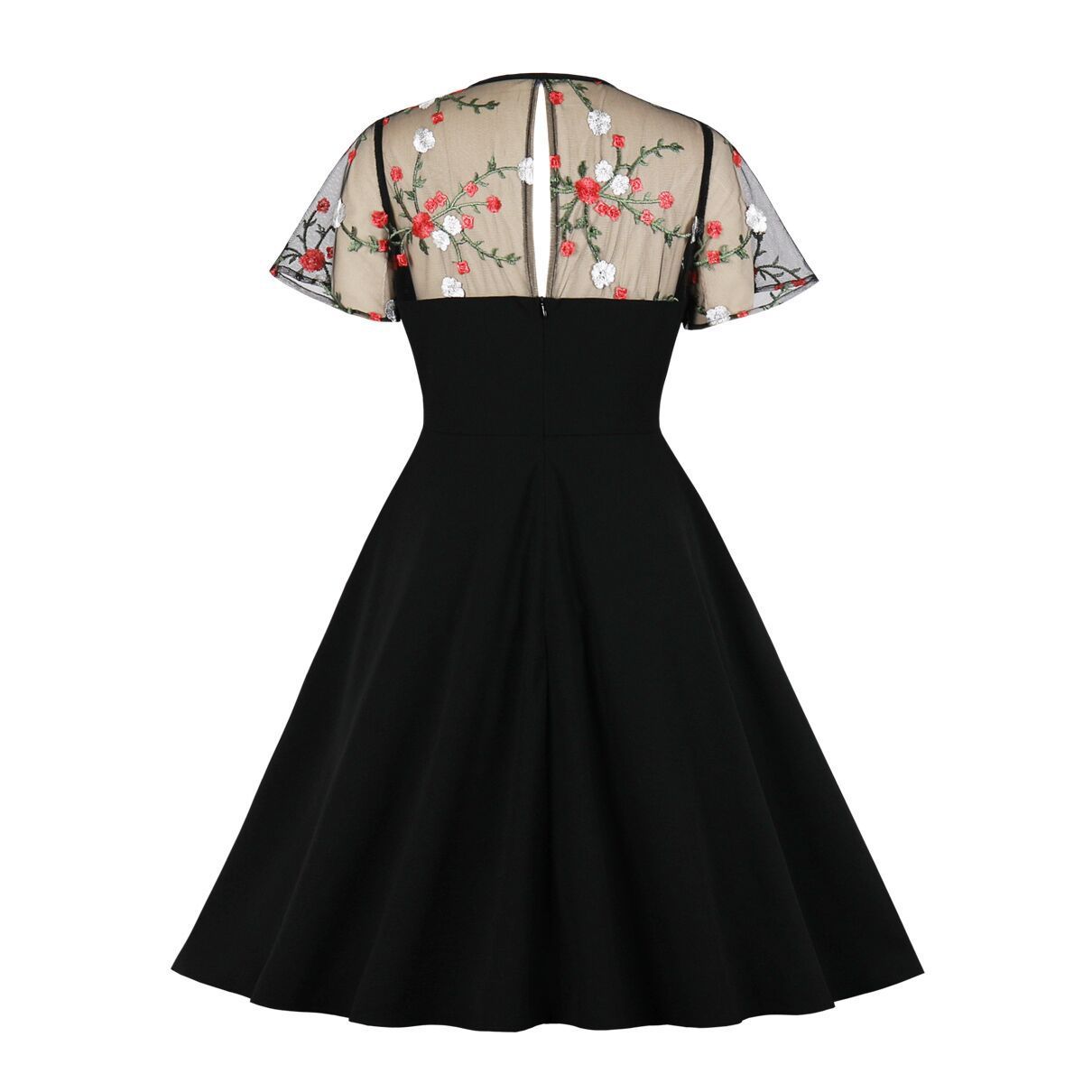 Women's Swing Dresses Polka Dots Embroidery Keyhole Tie Vintage Cocktail Dress