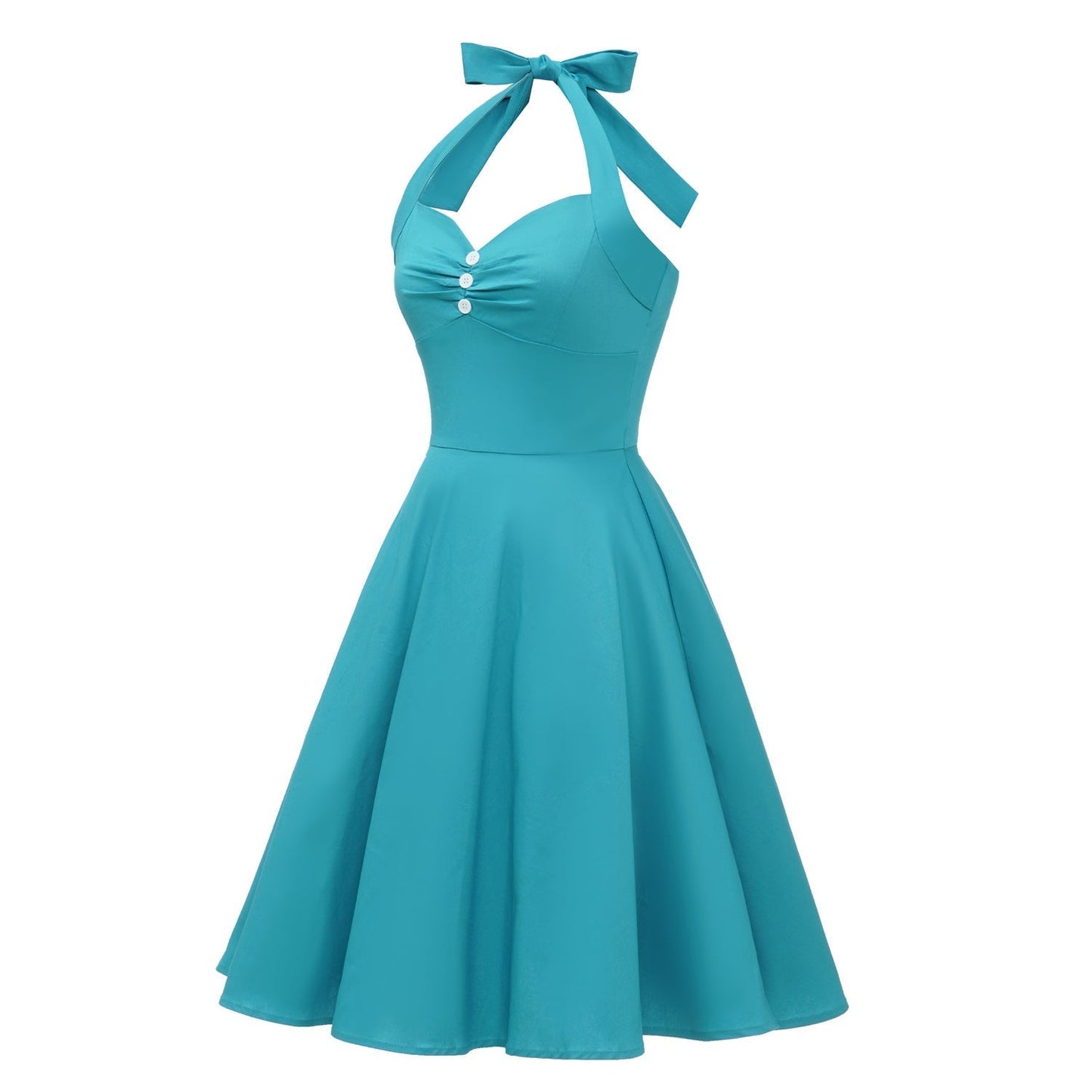 1950s Dresses Retro Hepburn Style Pleated V-neck Backless Lace-up Swing Dresses