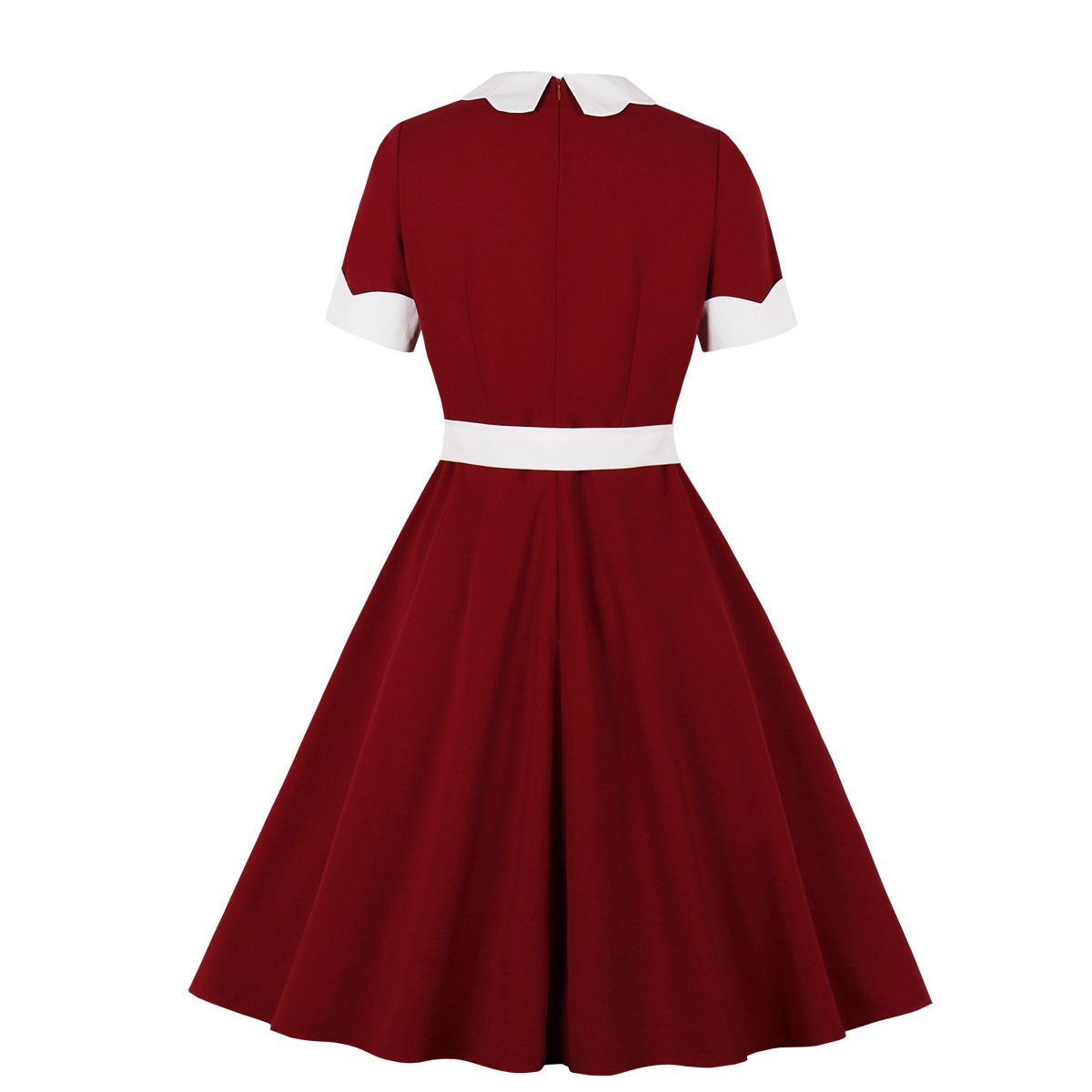 1950s Dress Vintage Bow Neck Short Sleeve Tie Waist Swing Dress