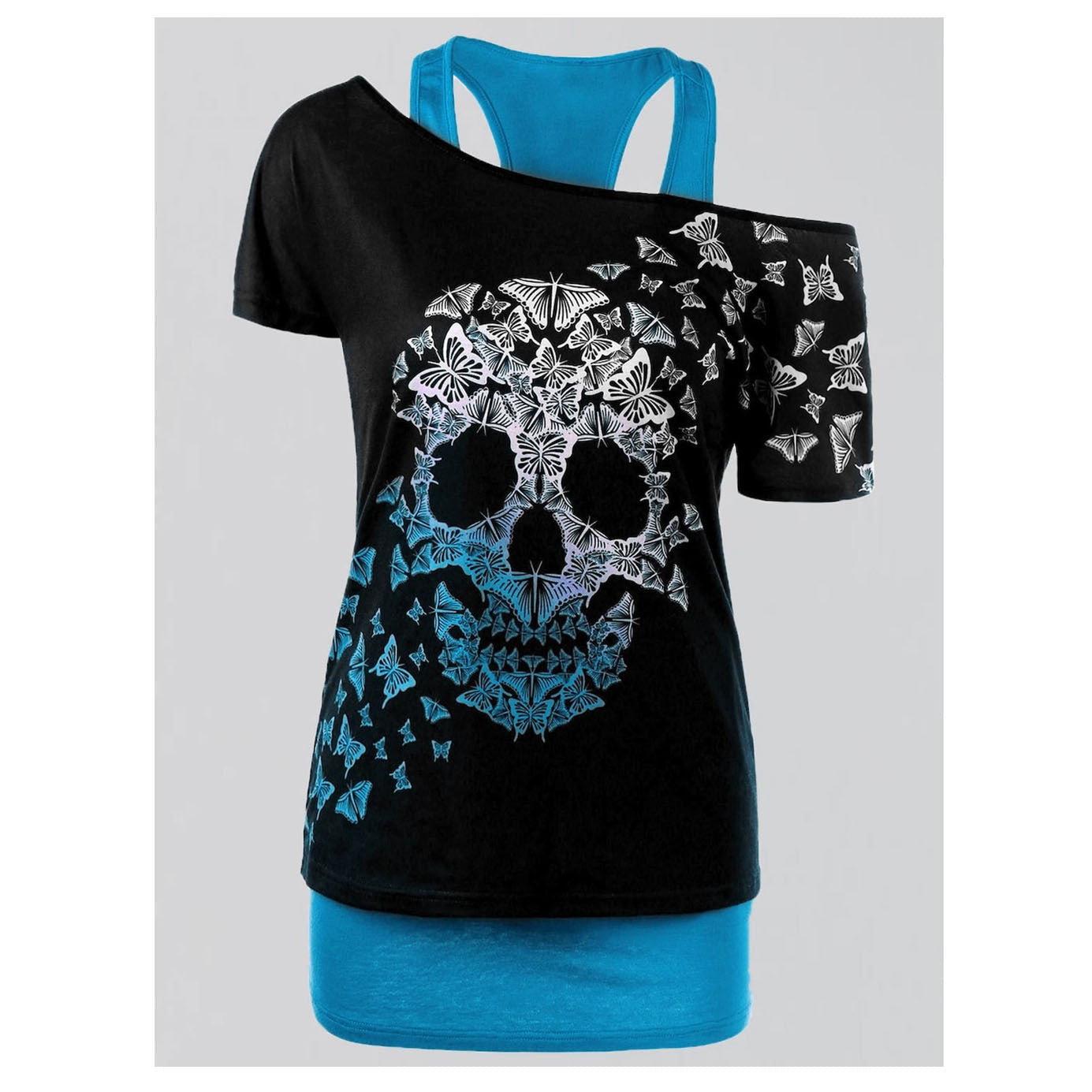 Women's T-shirt Stylish Skull Print Halter Neck Off The Shoulder Vest Top