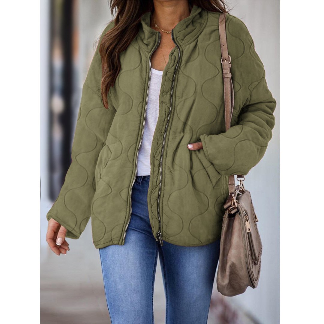 Women's Winter Jacket Stand-up Collar Pockets Long Sleeve Loose Coats