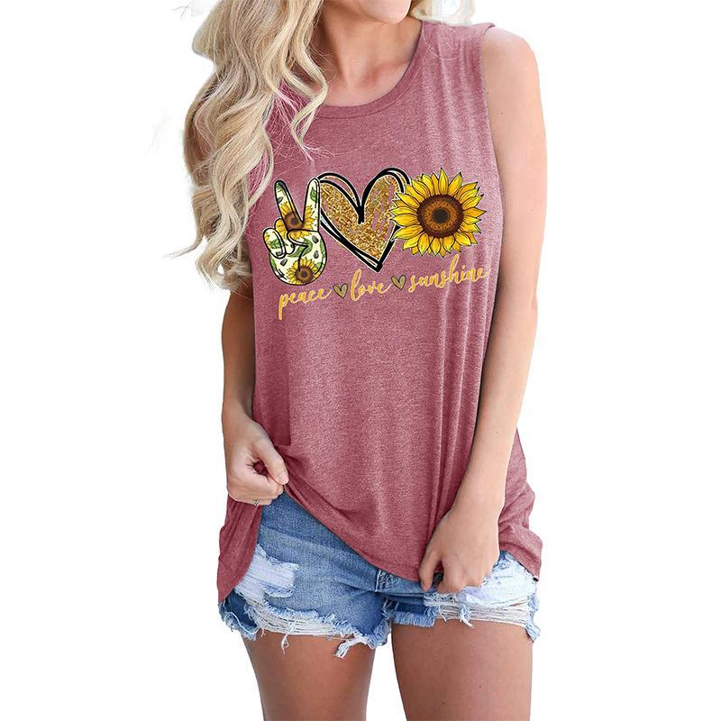 Women's T Shirt Sleeveless Sunflower Floral Loose Fit Cami Top