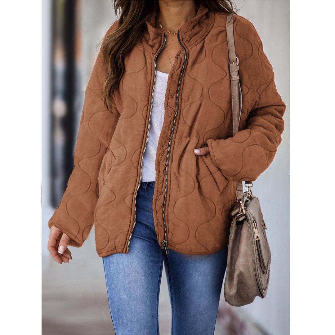 Women's Winter Jacket Stand-up Collar Pockets Long Sleeve Loose Coats