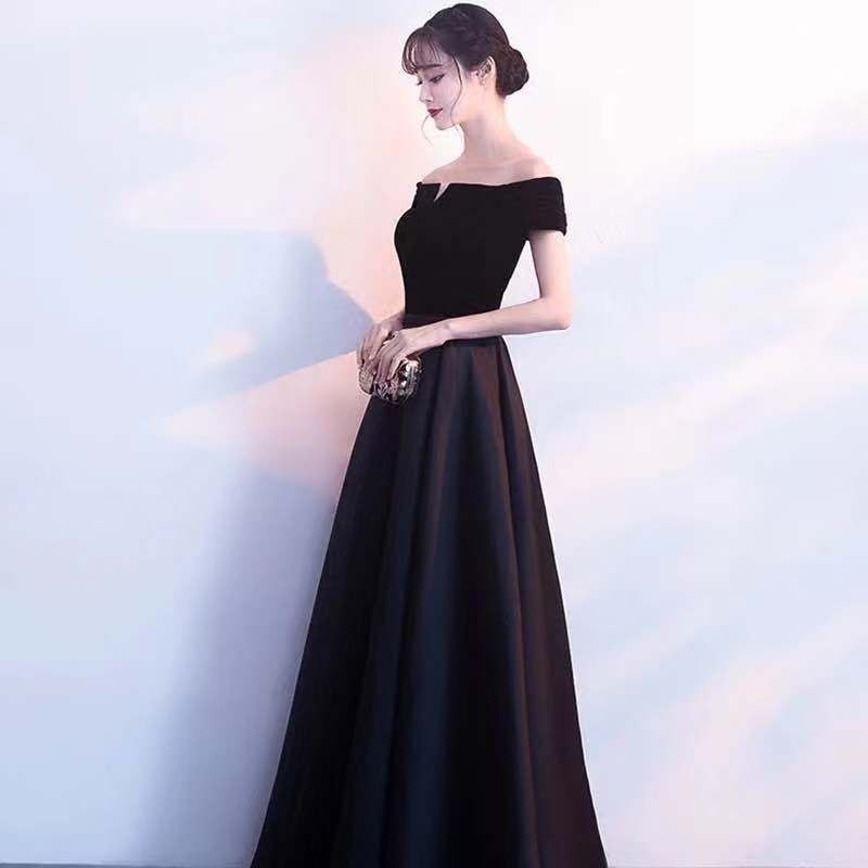 Womens A-line Dress Off Shoulder Satin Elegant Prom Maxi Long Dress