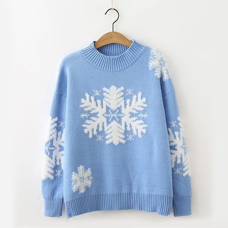 Women's Sweaters Loose Round Neck Long Sleeve Christmas Snowflake Sweaters