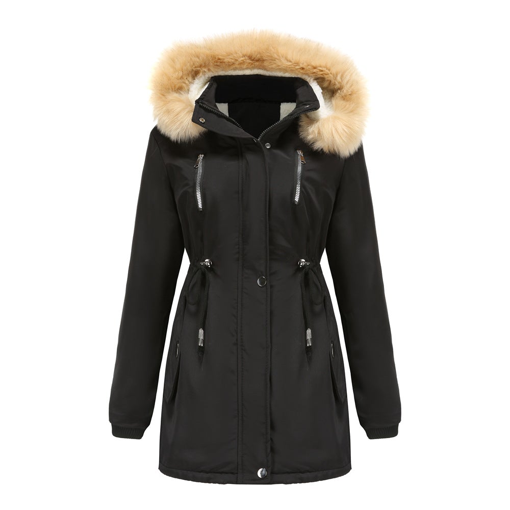 Women's Winter Jacket Fur Hood Detachable Fleece Lined Warm Overcoats