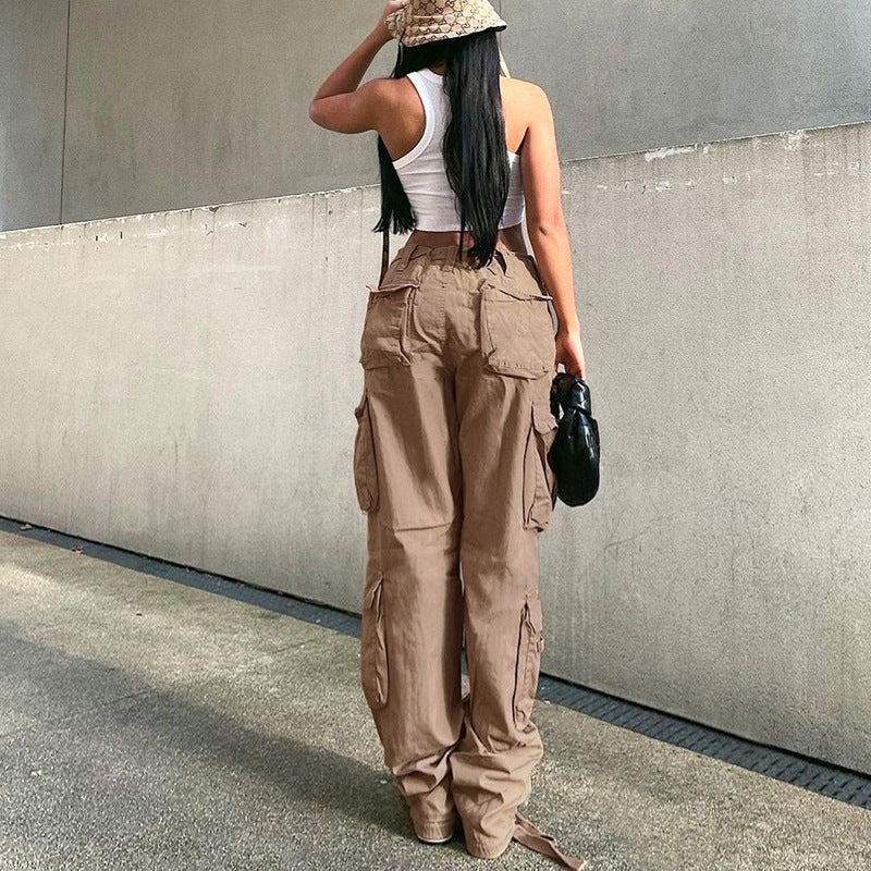 Women's Wide Leg Pants Workwear Straight High Waist Loose Tie Vintage Jeans