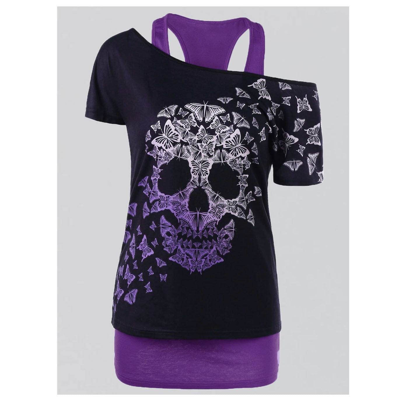 Women's T-shirt Stylish Skull Print Halter Neck Off The Shoulder Vest Top