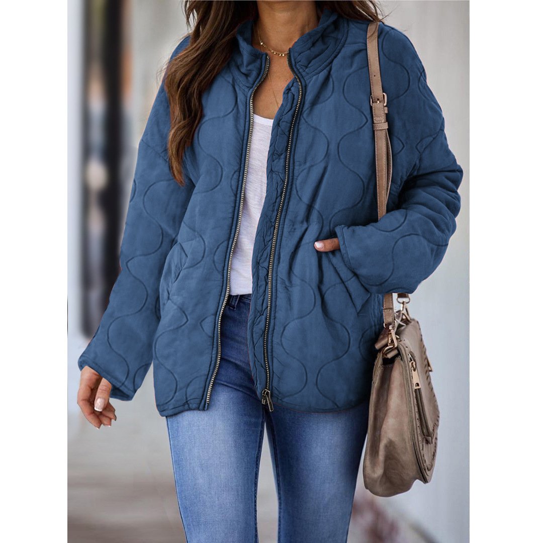 Women's Winter Jacket Stand-up Collar Pockets Long Sleeve Loose Coats