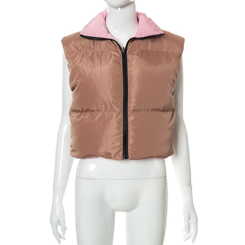 Women's Winter Coat Sleeveless Colorblock Cool Puffer Vest with Zipper