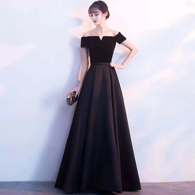 Womens A-line Dress Off Shoulder Satin Elegant Prom Maxi Long Dress