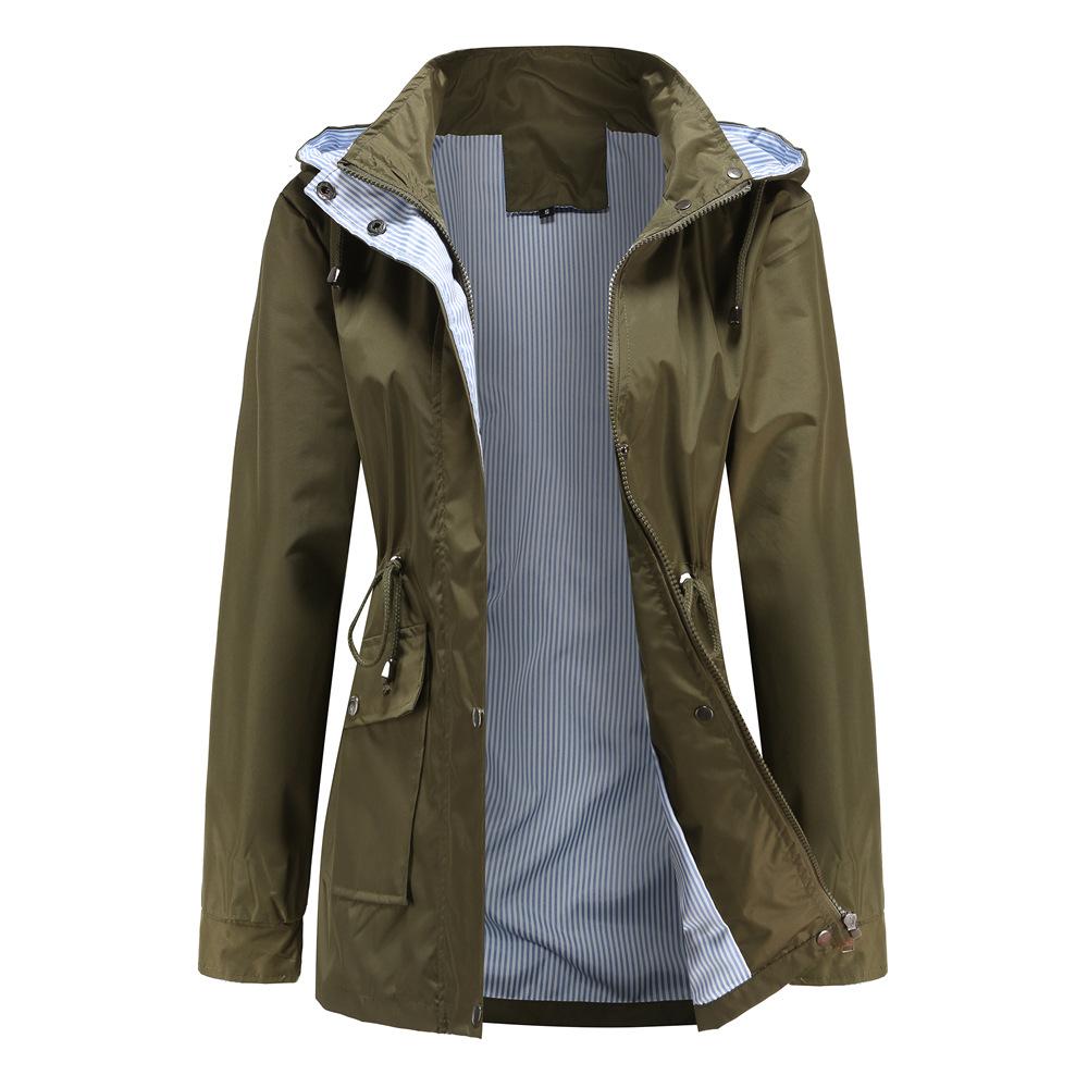 Women's Trench Coats Detachable Hat Drawstring Pockets Plus Size Coats