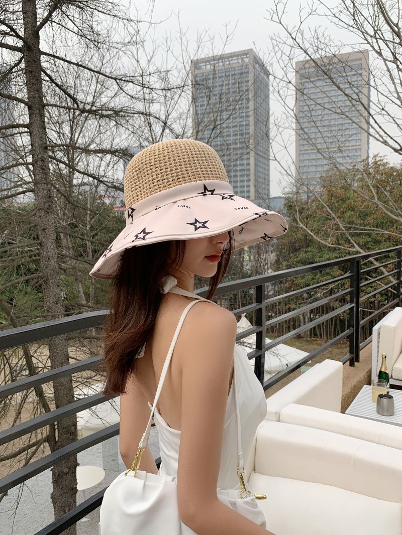 Women's Sun Hat Mesh Breathable Star Print Summer Outdoor Beach Hat