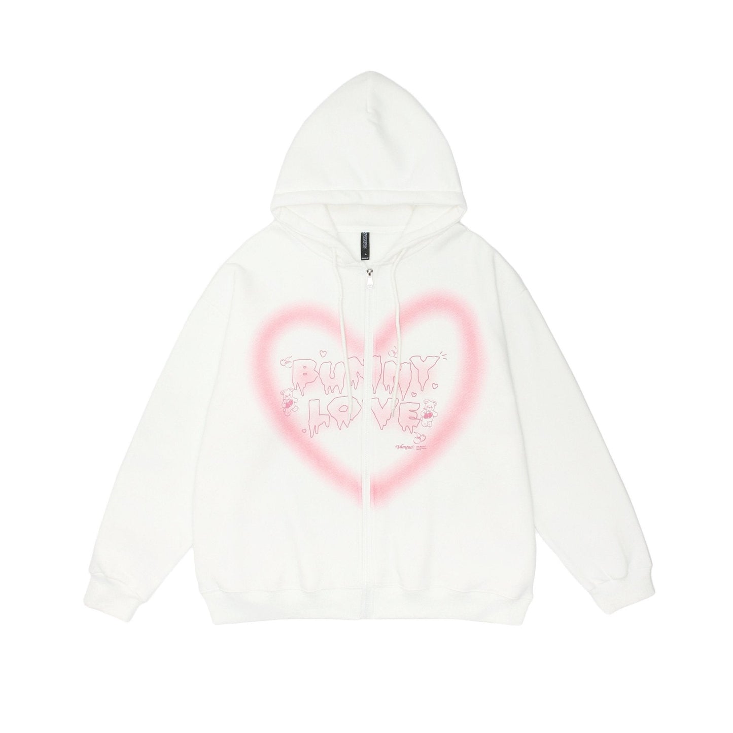 Y2k Zip Up Hoodie Graffiti Heart Letter Floral Fleece Sweatshirt