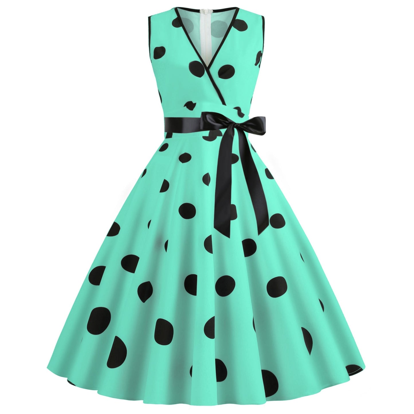 Womens 1950s Vintage V-Neck Princess Rockabilly Swing Dress