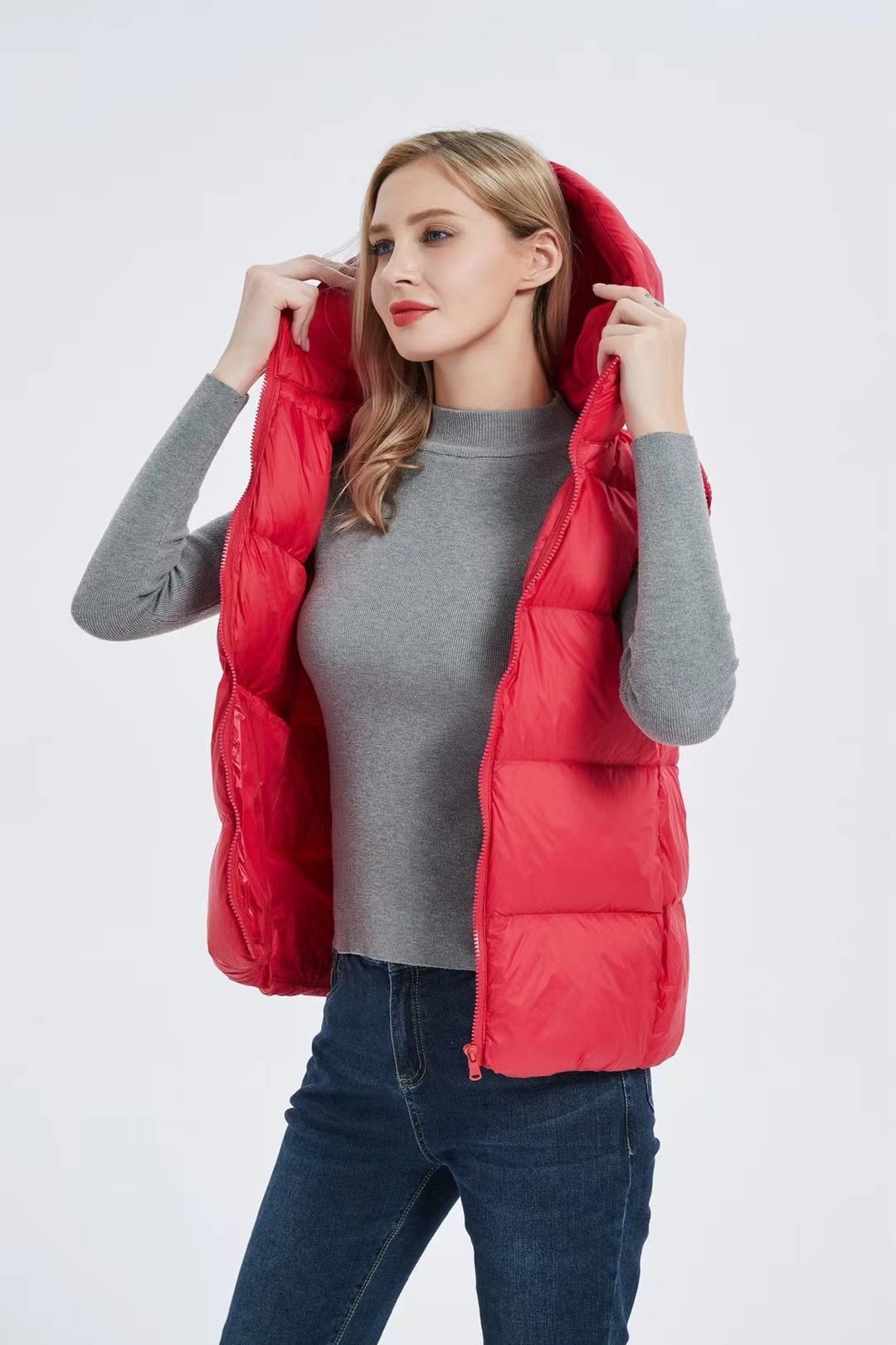 Women's Vests Lightweight Plus Size Short Hooded Down Vest Jackets