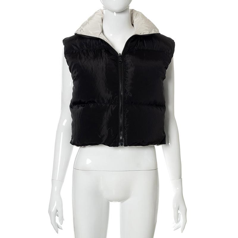 Women's Winter Coat Sleeveless Colorblock Cool Puffer Vest with Zipper