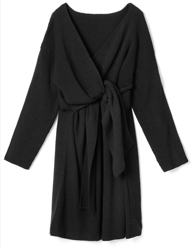 Women's Sweater Dress Wrap V-Neck Belted Cashmere Knitted Dress