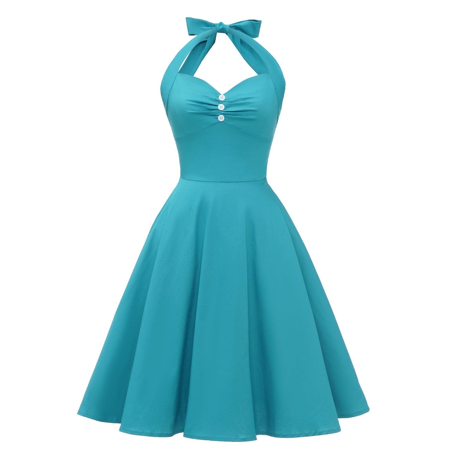 1950s Dresses Retro Hepburn Style Pleated V-neck Backless Lace-up Swing Dresses