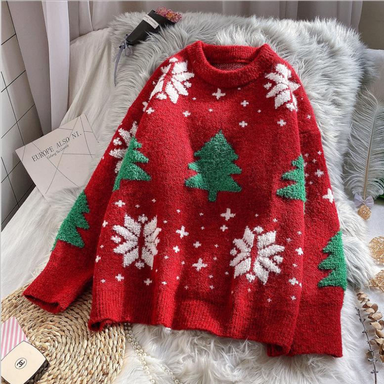 Women's Sweater Loose Pullover Printed Knitted Casual Ugly Christmas Sweaters