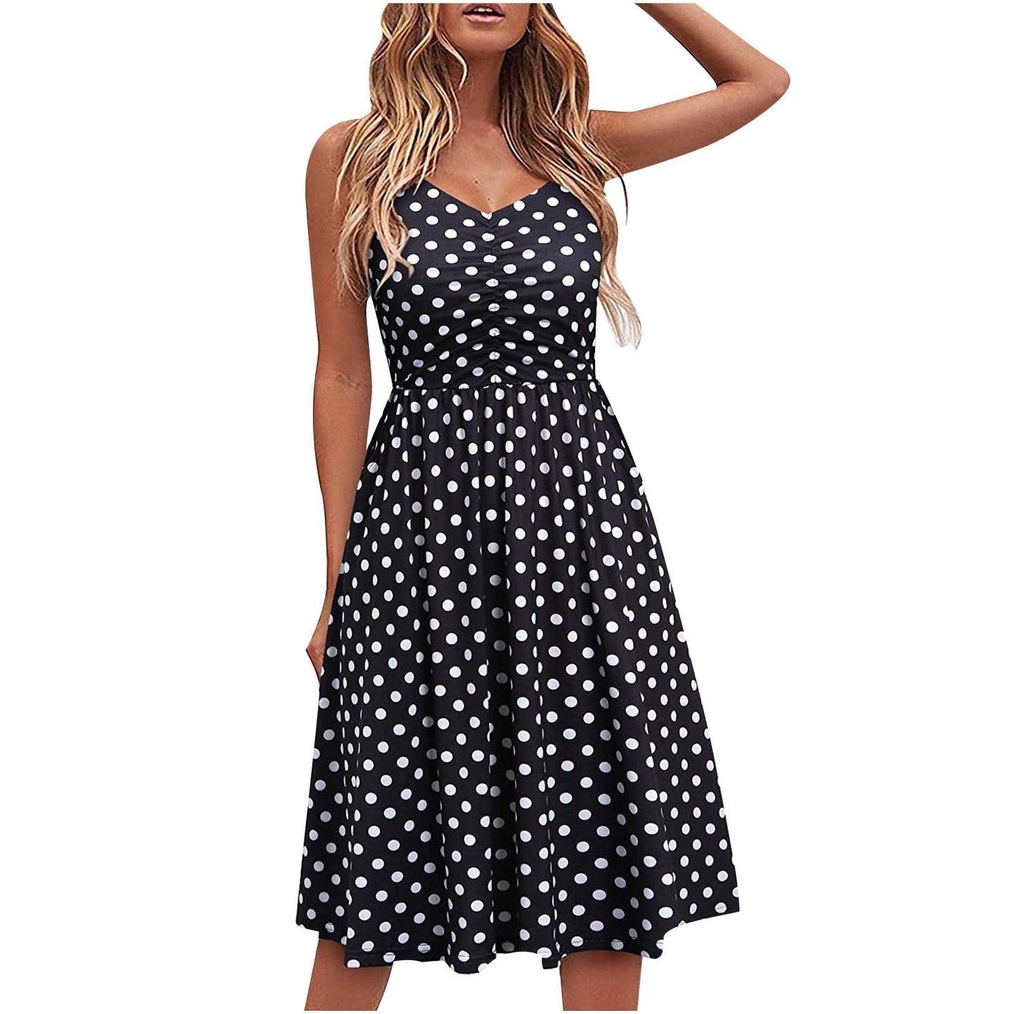 Women's Spaghetti Strap Dress Floral Pleated Tie Waist Backless Swing Dresses