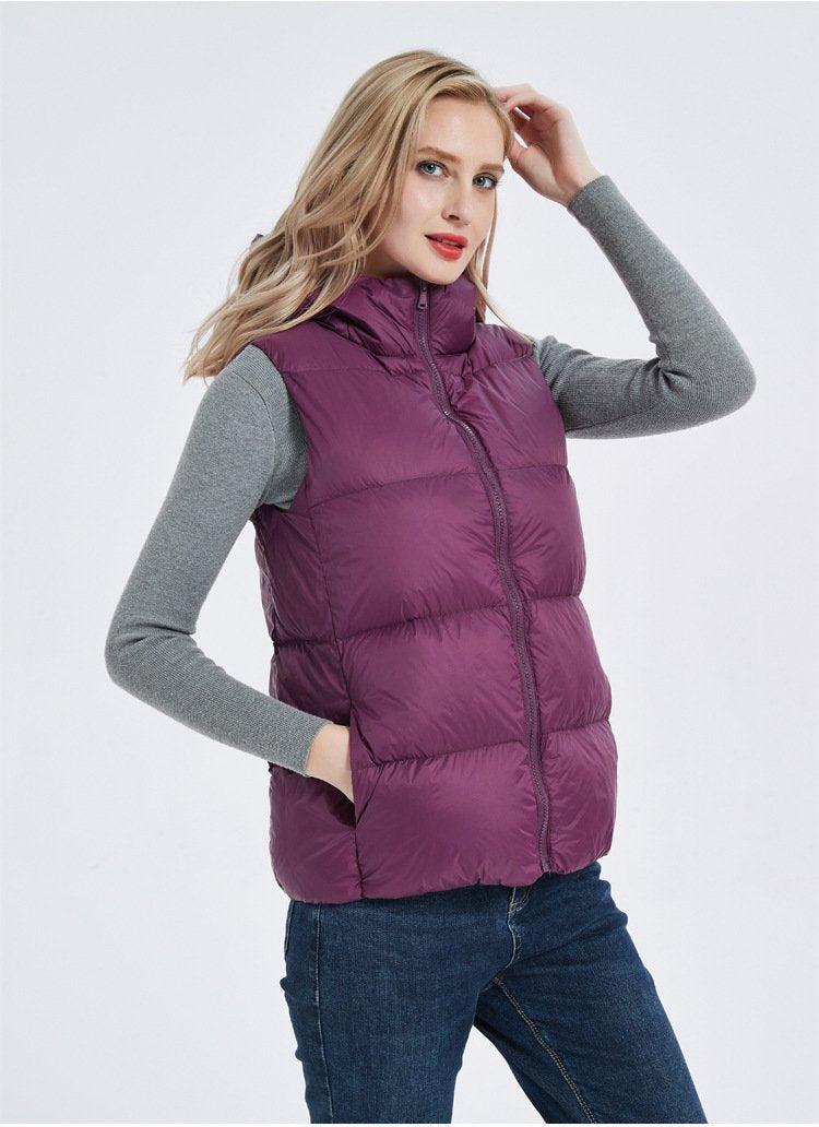 Women's Vests Lightweight Plus Size Short Hooded Down Vest Jackets