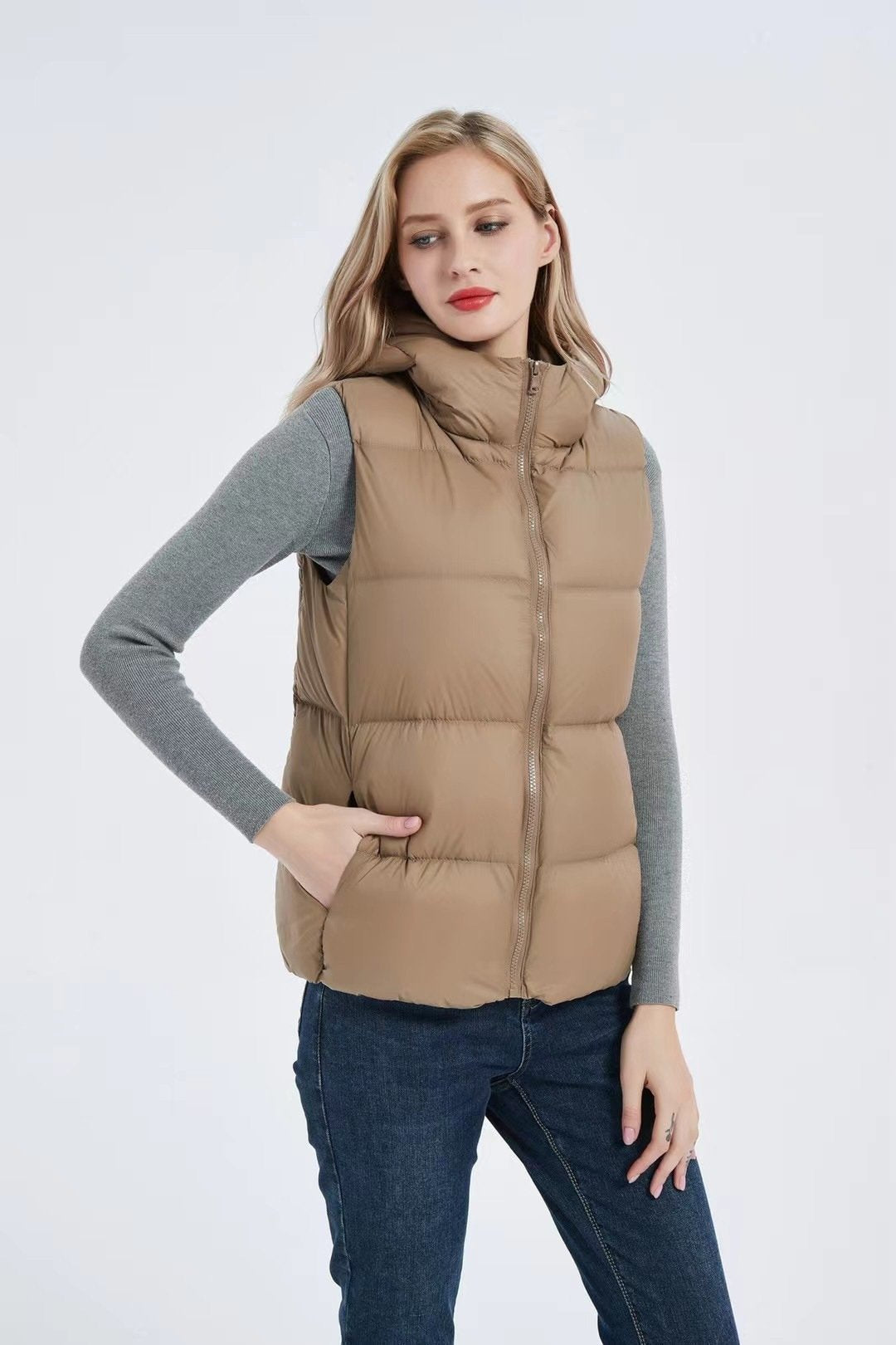 Women's Vests Lightweight Plus Size Short Hooded Down Vest Jackets