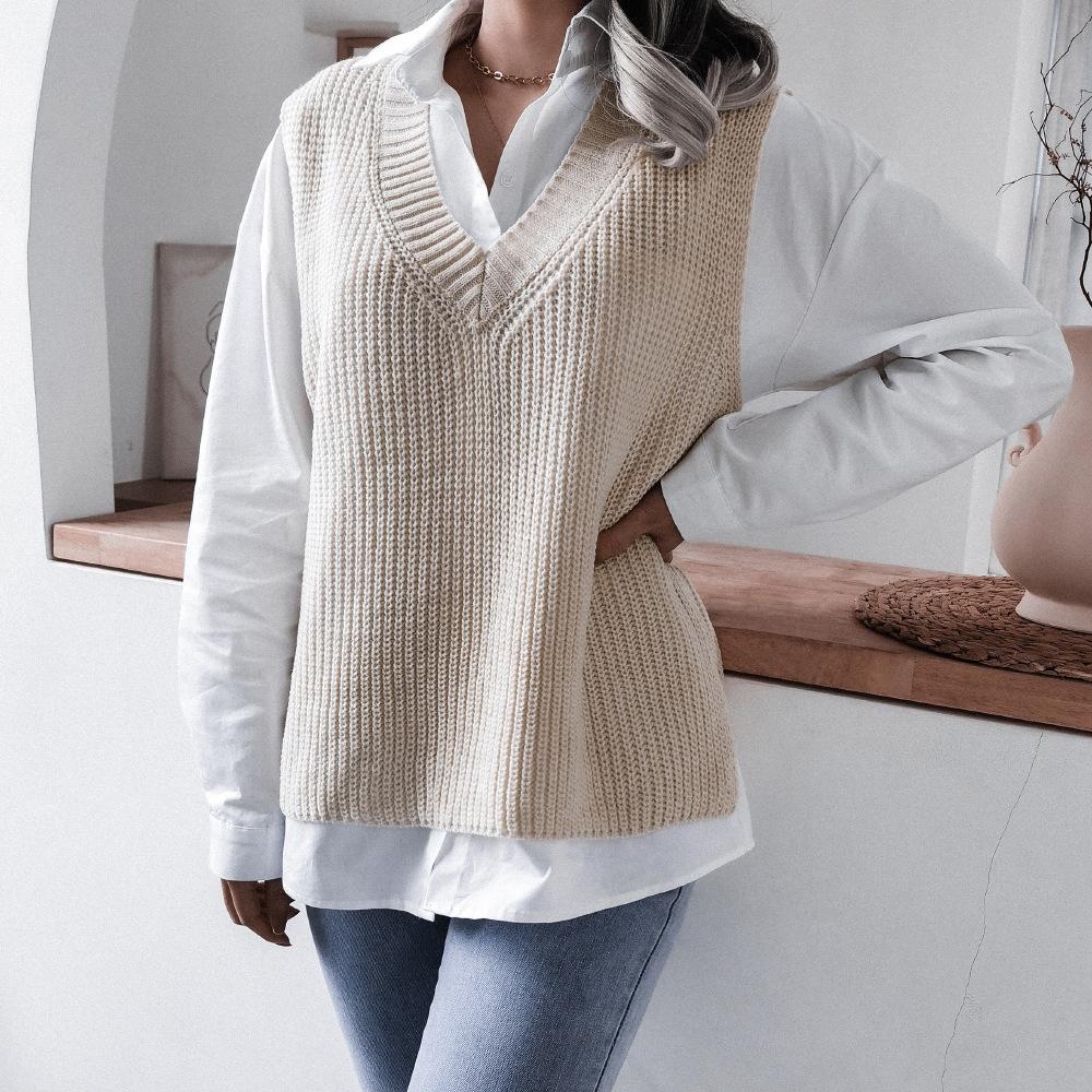 Women's Vests Oversized V-neck Pullover Sleeveless Casual Knit Sweater Vests