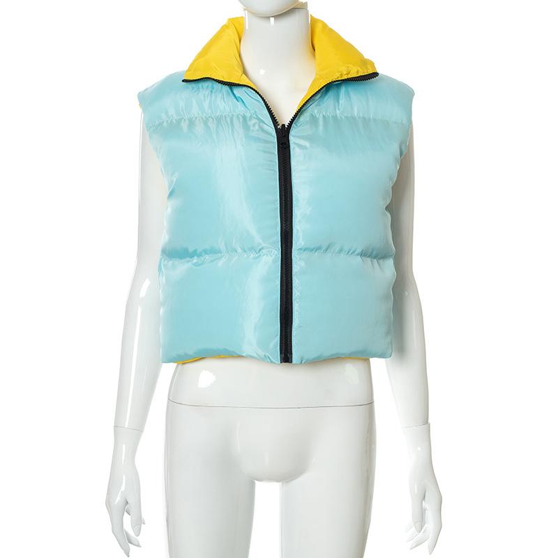 Women's Winter Coat Sleeveless Colorblock Cool Puffer Vest with Zipper