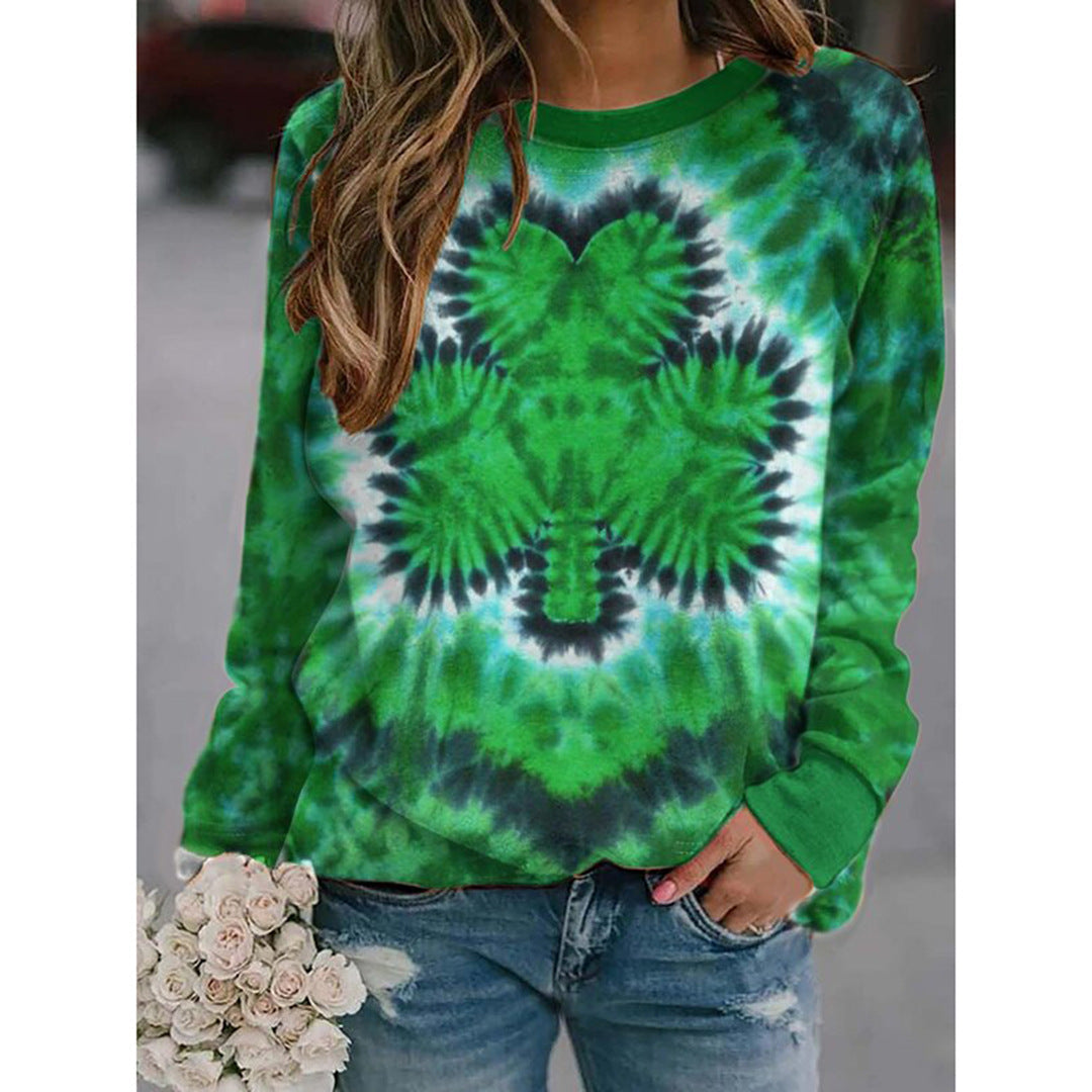 Women's Sweatshirts Love Four-leaf Clover Print Round Neck Pullover Tops